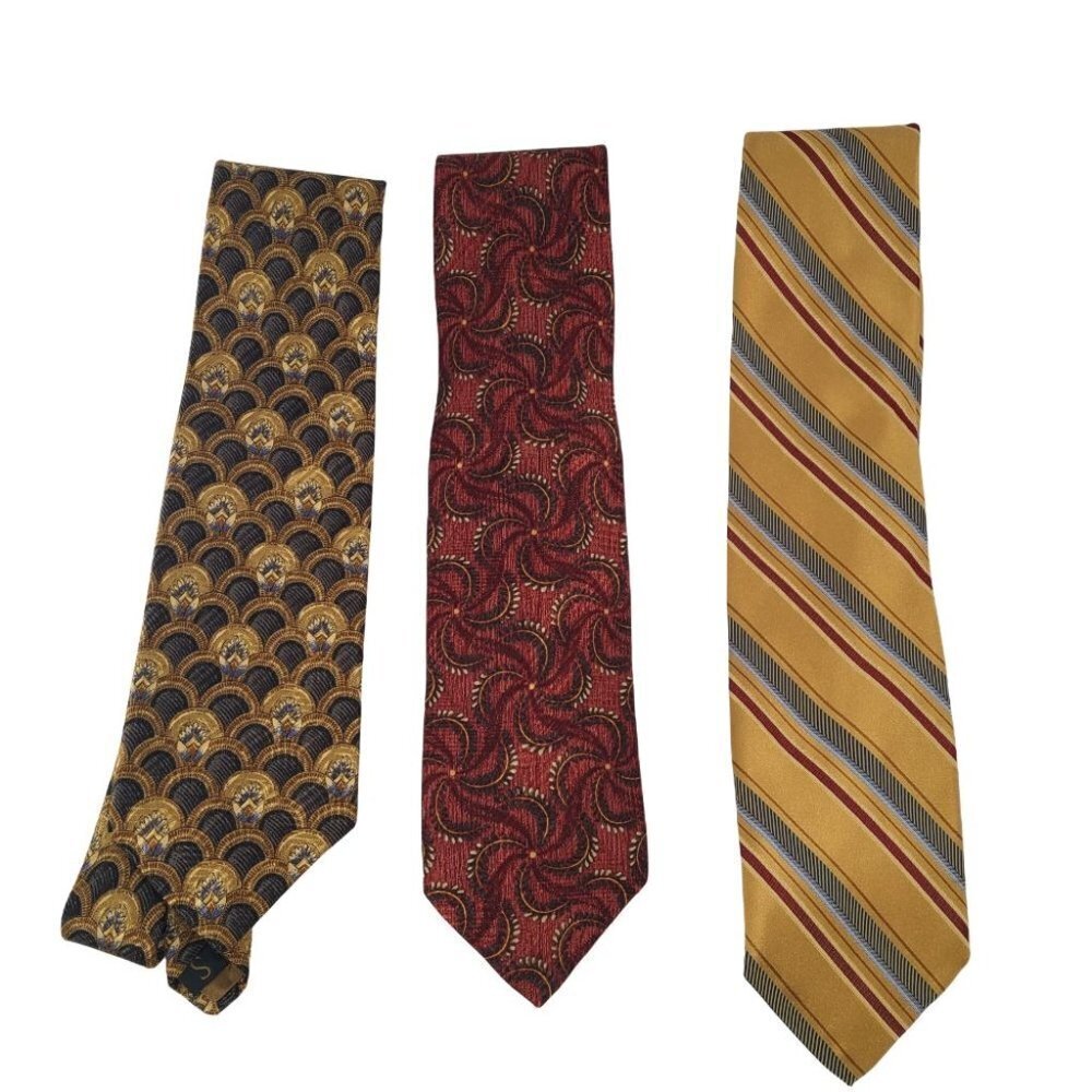 Robert Talbots 3 Piece Tie  Classic Floral/Striped Black/Gold/Brown/Maroon
